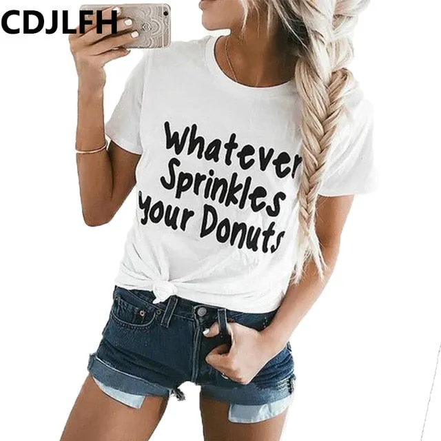 2018 Summer Leisure T Shirt Tops Cute Donuts Print Women's Tshirt Fashion Sexy O-neck Women T-shirts