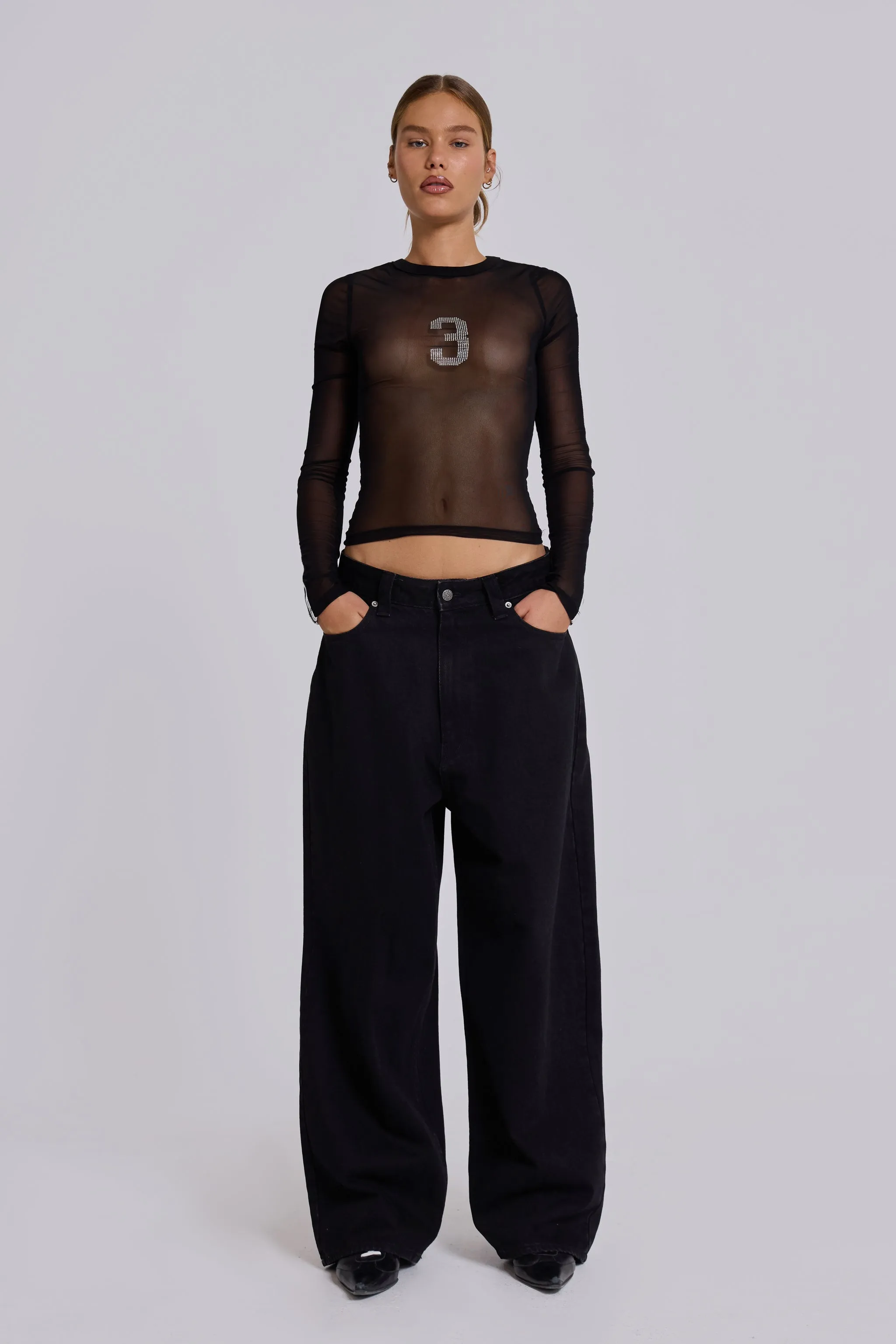 3’S A Crowd Diamante Mesh Top
