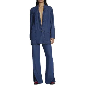 7 For All Mankind Womens Unlined Denim One-Button Blazer
