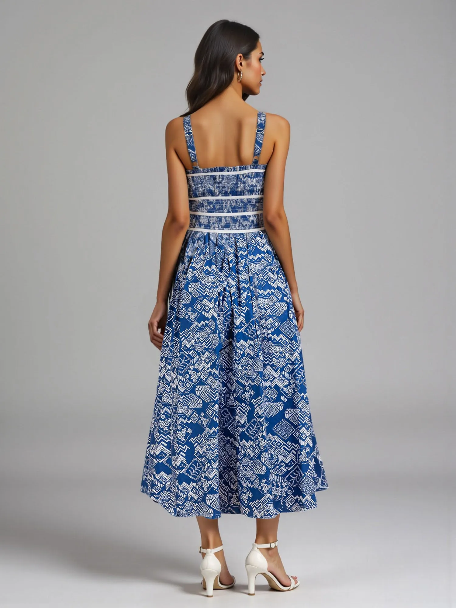 Abstract Print Fit Flare Midi Sun Dress