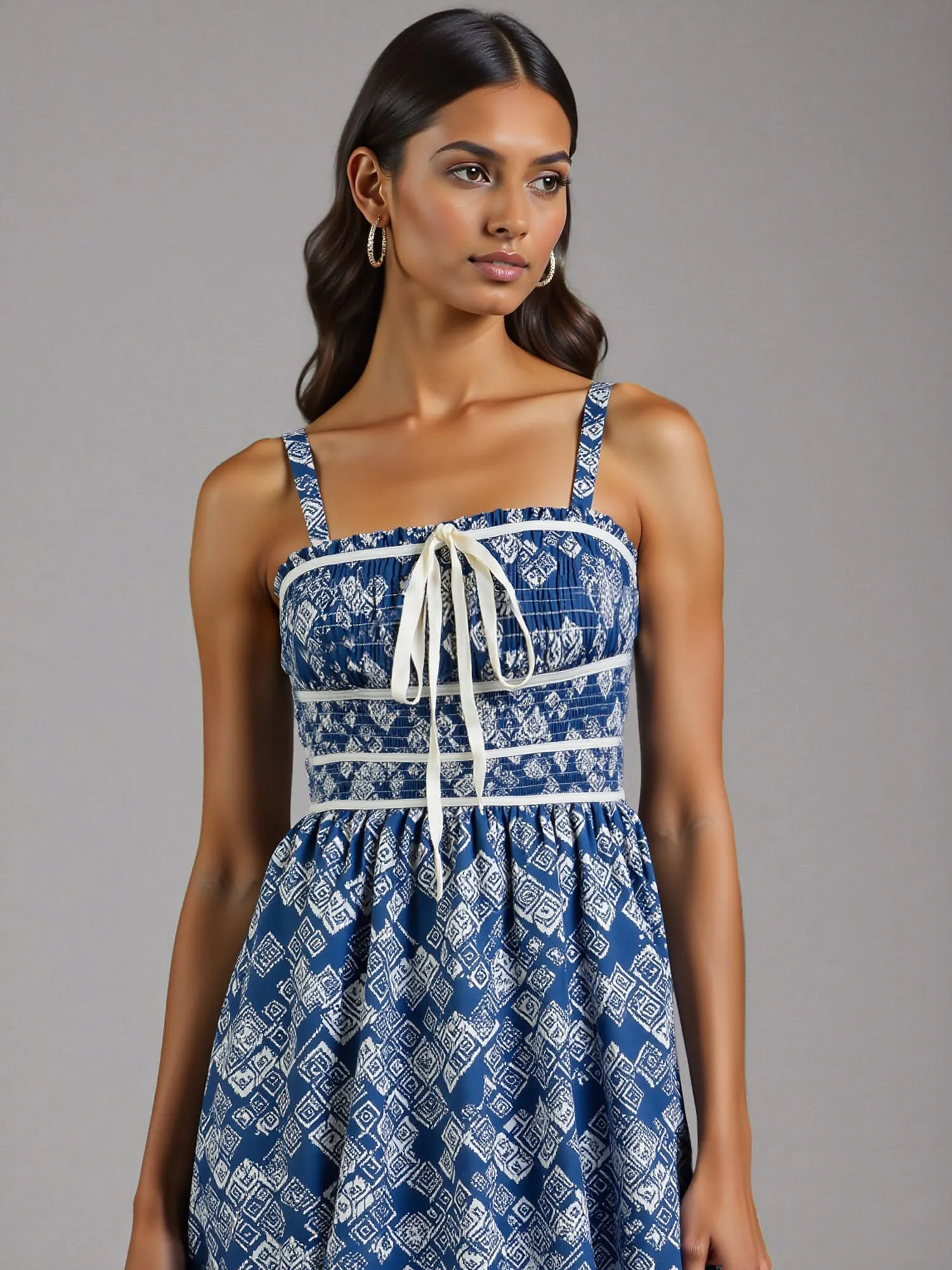 Abstract Print Fit Flare Midi Sun Dress