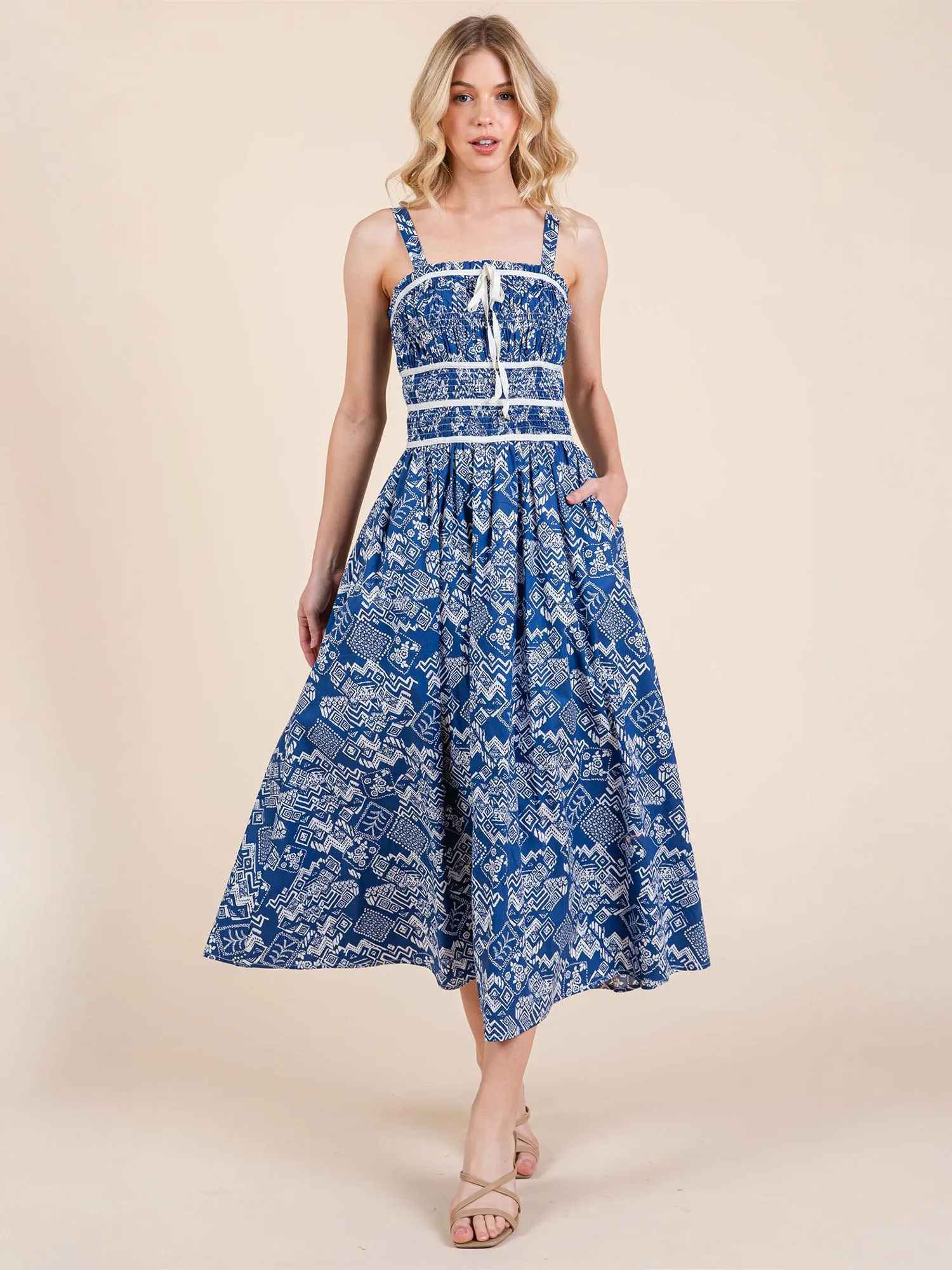 Abstract Print Fit Flare Midi Sun Dress