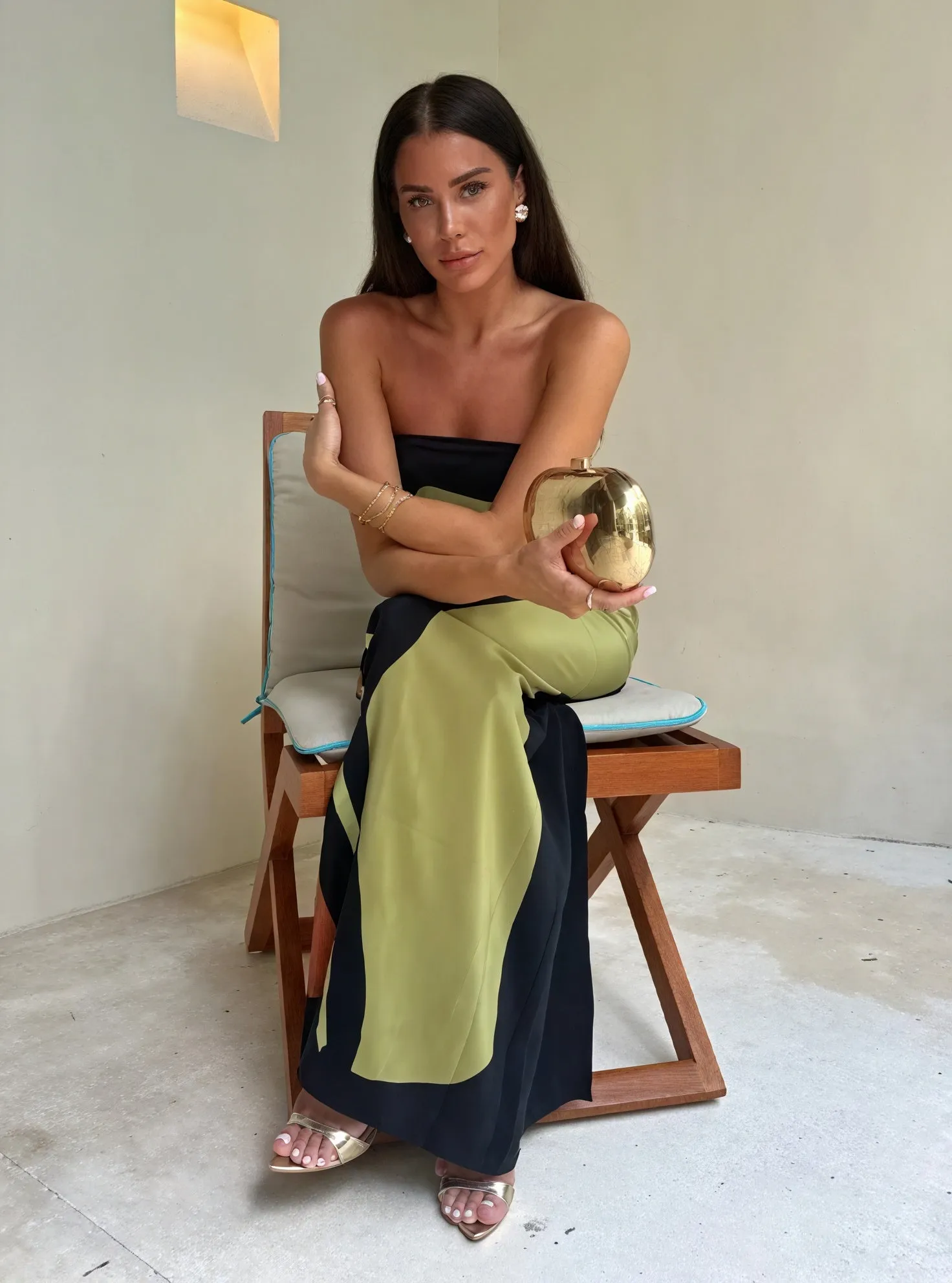 Abstract Print Strapless Maxi Dress