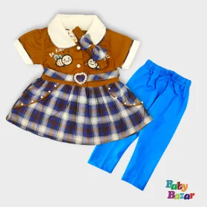 Adorable Baby Outfit - Plaid Dress with Blue Leggings