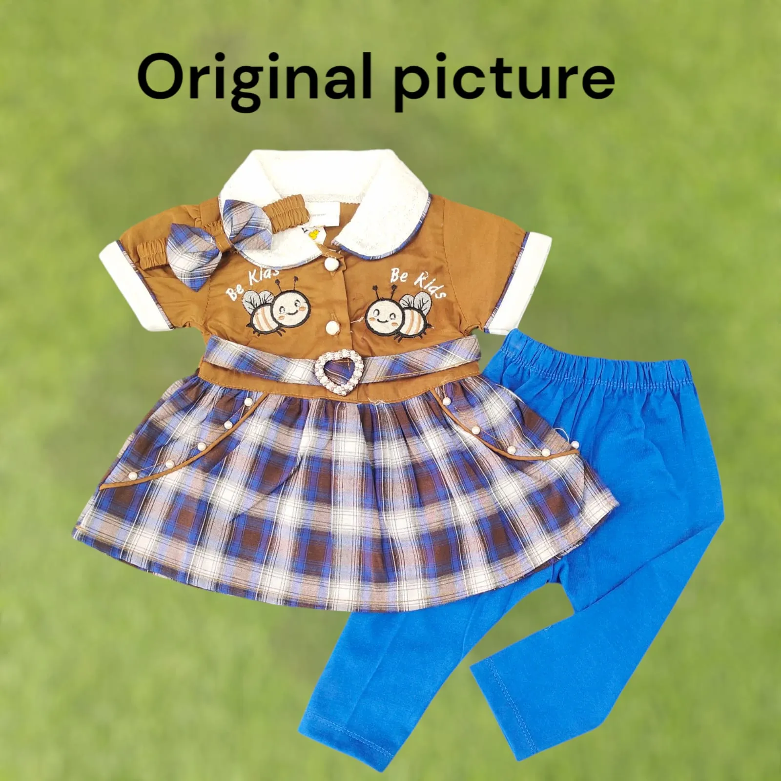 Adorable Baby Outfit - Plaid Dress with Blue Leggings