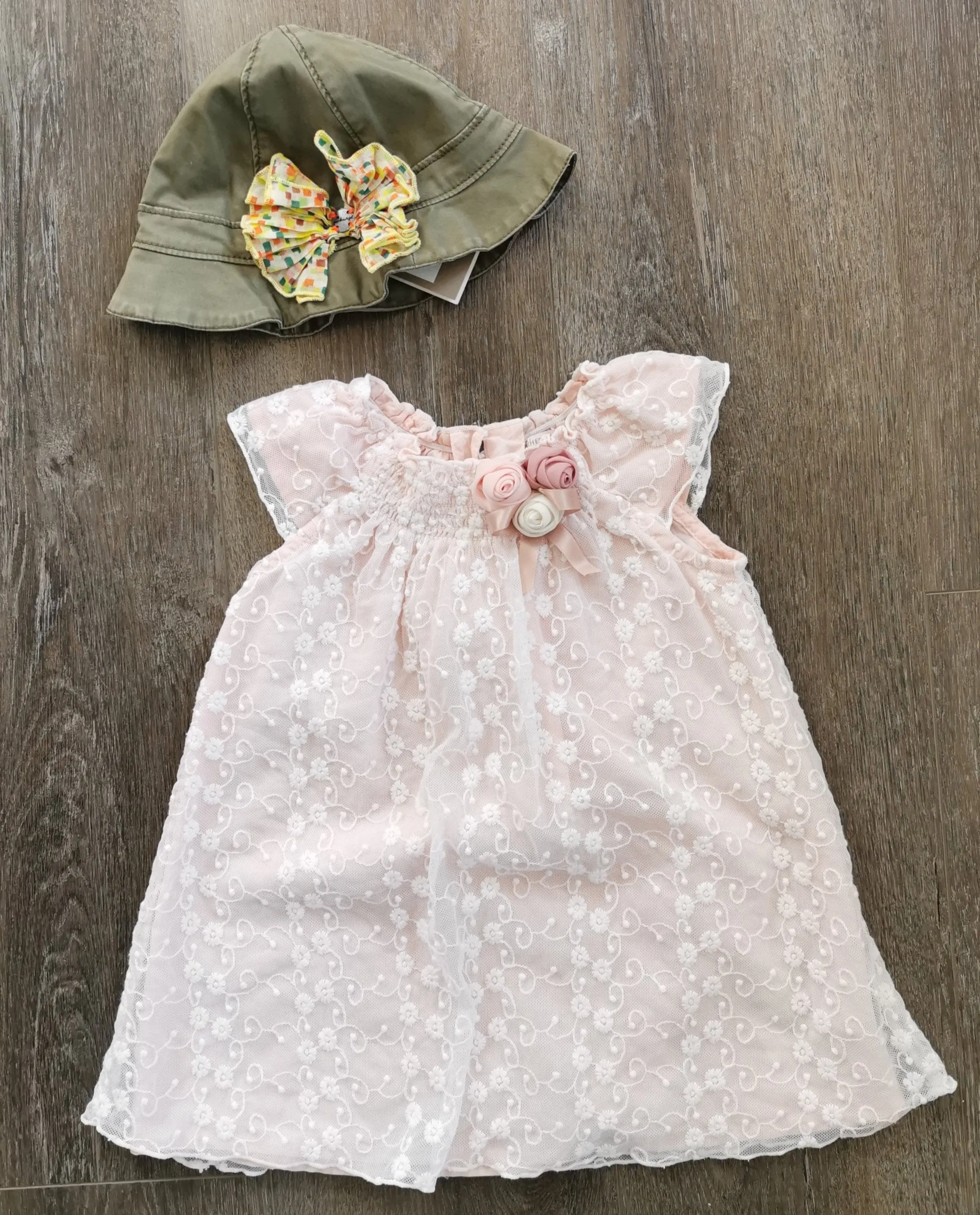 BABY GIRL SIZE 12 MONTHS - CATHERINE MALANDRINO Mini Designer Fashion, Beautiful Lace Floral Dress EUC B38