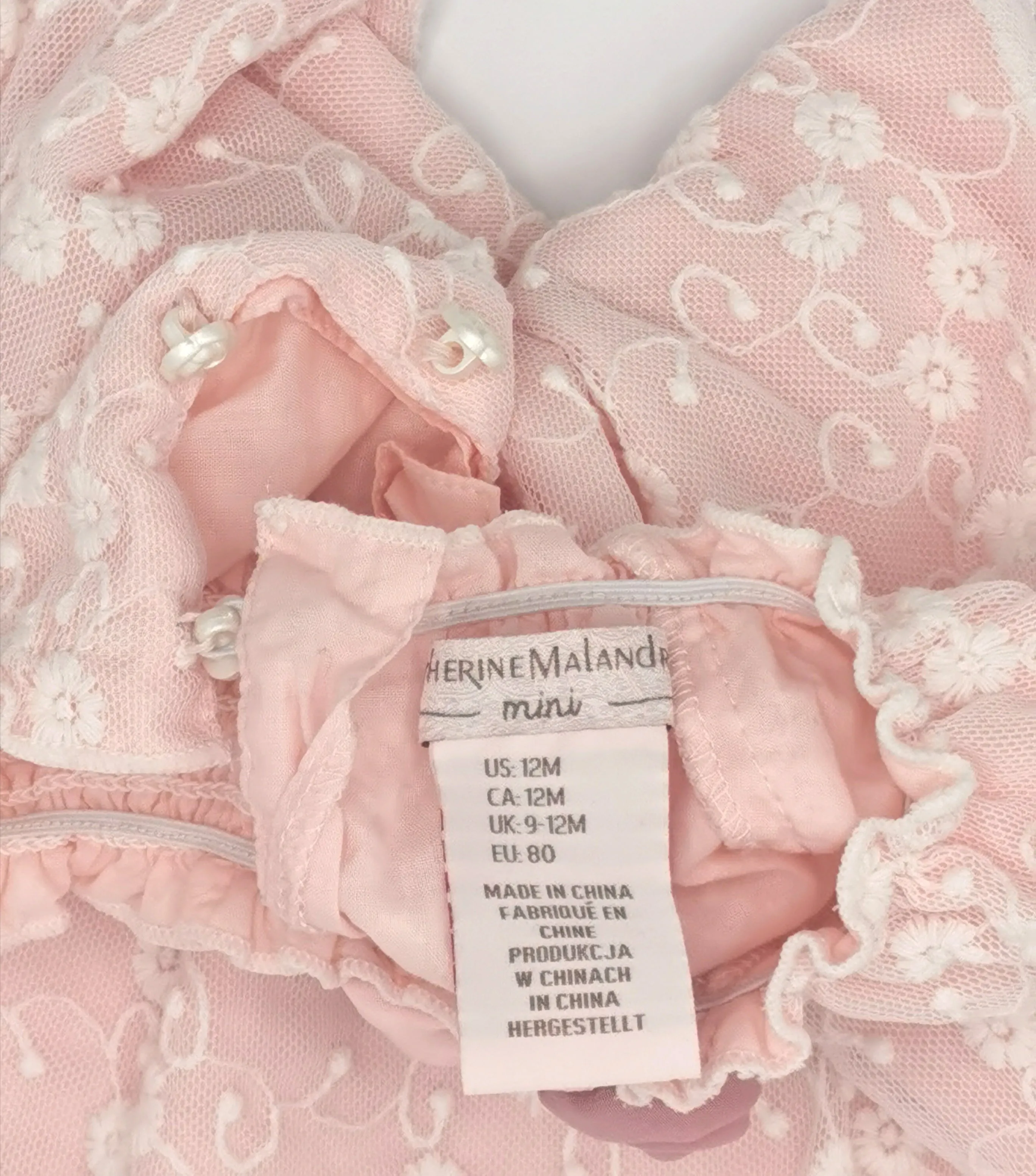 BABY GIRL SIZE 12 MONTHS - CATHERINE MALANDRINO Mini Designer Fashion, Beautiful Lace Floral Dress EUC B38
