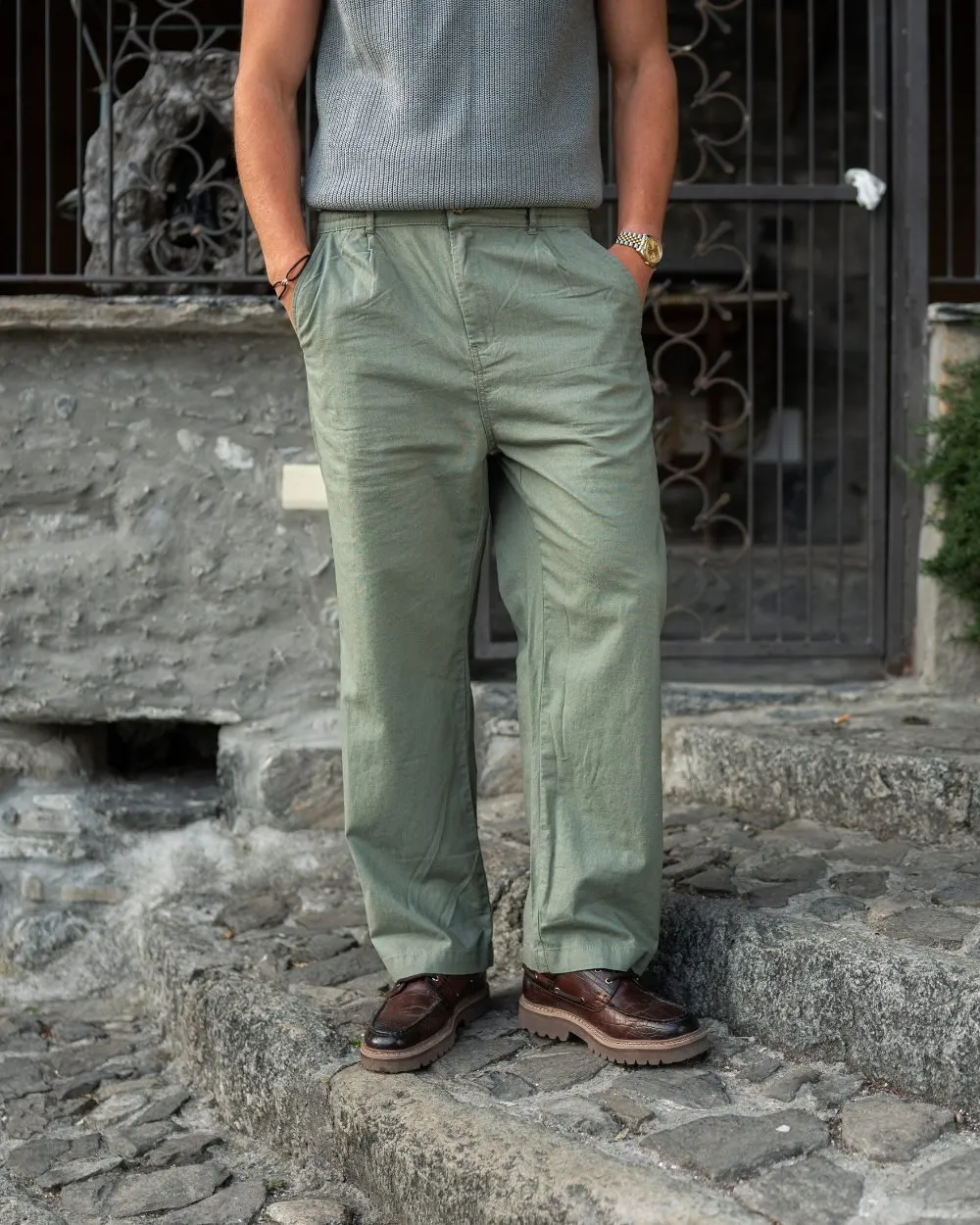 Baggy 100% Linen Pants Army
