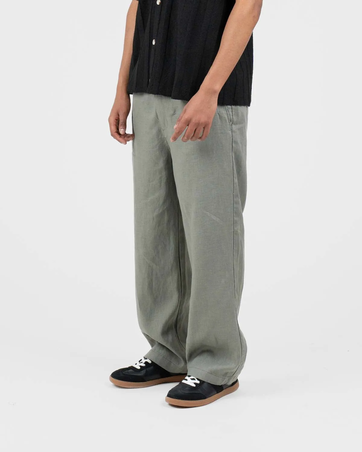Baggy 100% Linen Pants Army