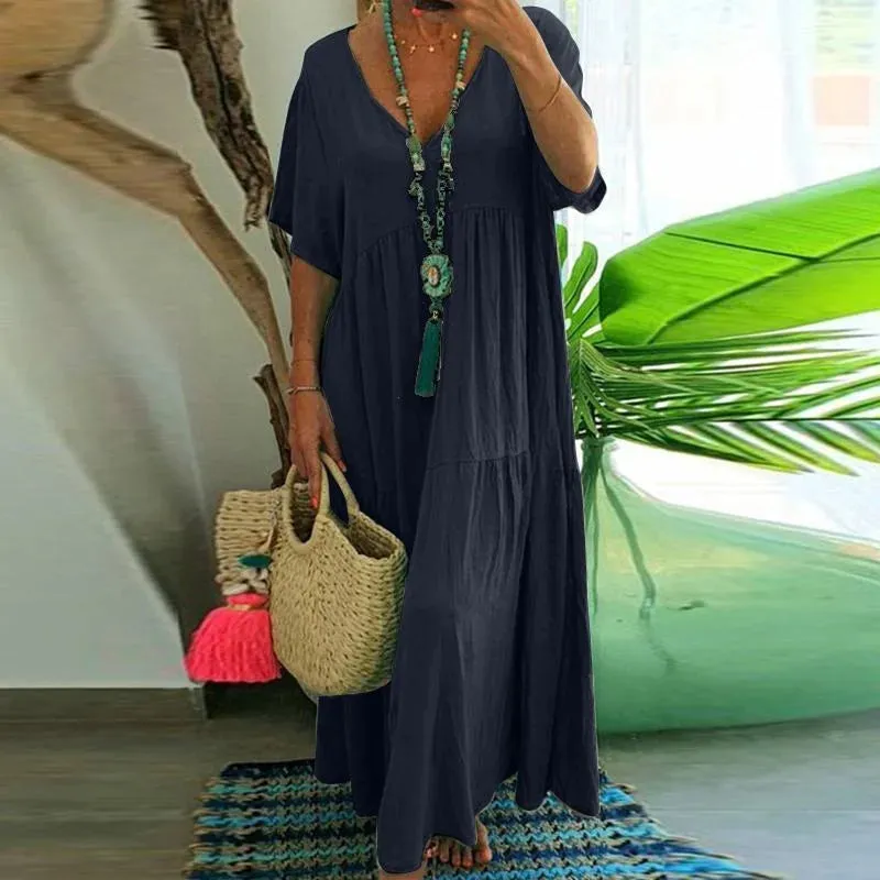 Bailey - Ladies casual long dress with short sleeves