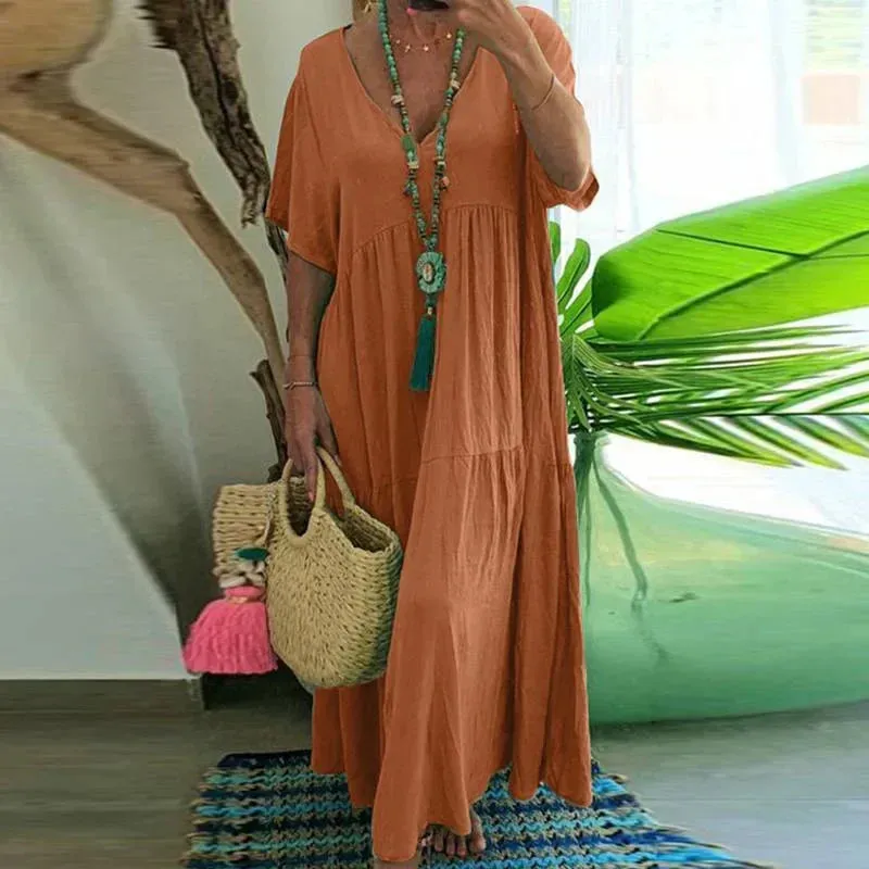 Bailey - Ladies casual long dress with short sleeves