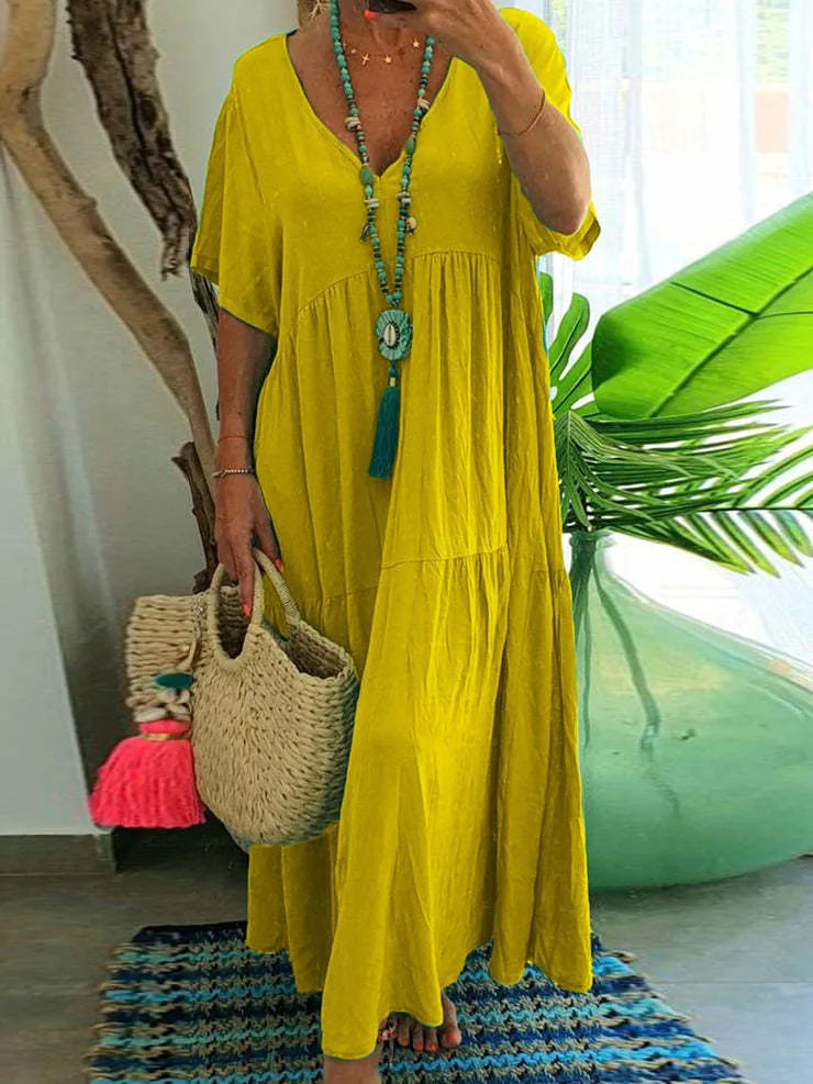 Bailey - Ladies casual long dress with short sleeves