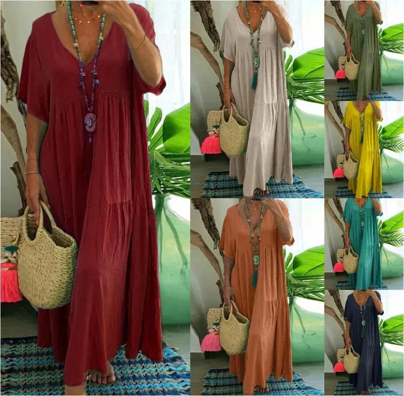 Bailey - Ladies casual long dress with short sleeves
