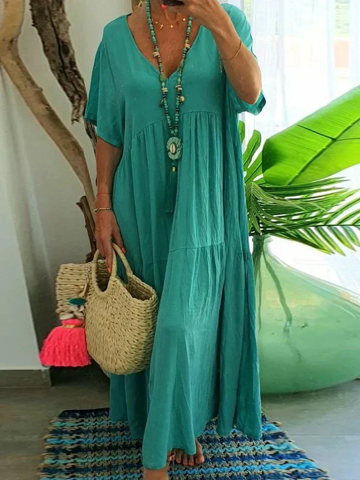 Bailey - Ladies casual long dress with short sleeves