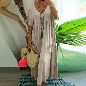 Bailey - Ladies casual long dress with short sleeves