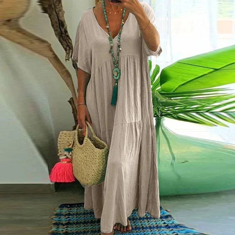 Bailey - Ladies casual long dress with short sleeves