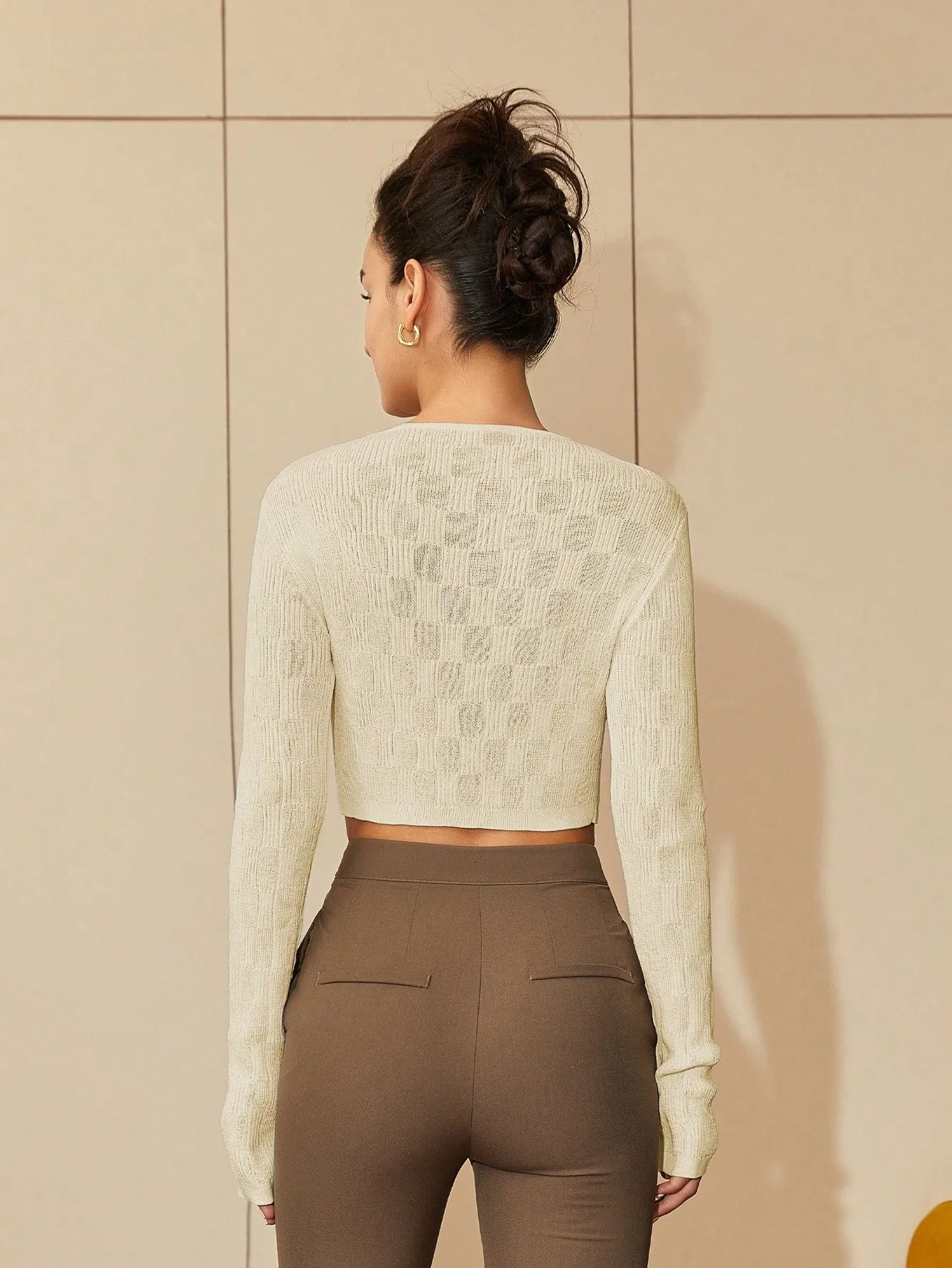 Beige Knit Full Sleeve Top