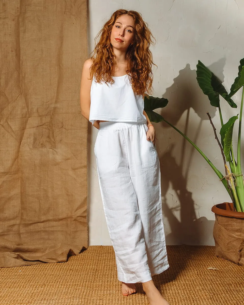 Beige Linen Palazzo Pants