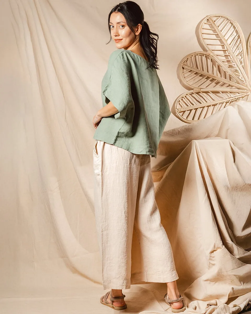 Beige Linen Palazzo Pants