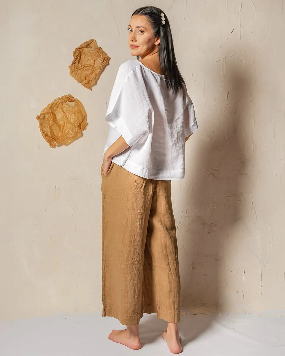 Beige Linen Palazzo Pants