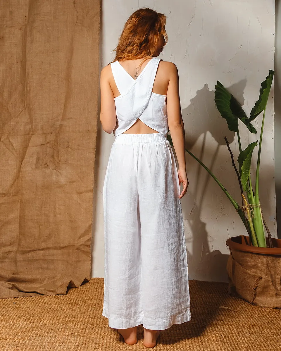 Beige Linen Palazzo Pants