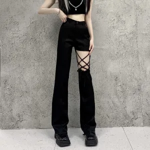 Black Hollow String Pants