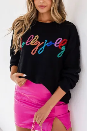 Black Holly Jolly Round Neck Casual Sweater