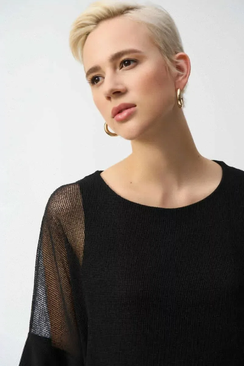 Black Mesh And Silky Knit Cocoon Top Style 251092