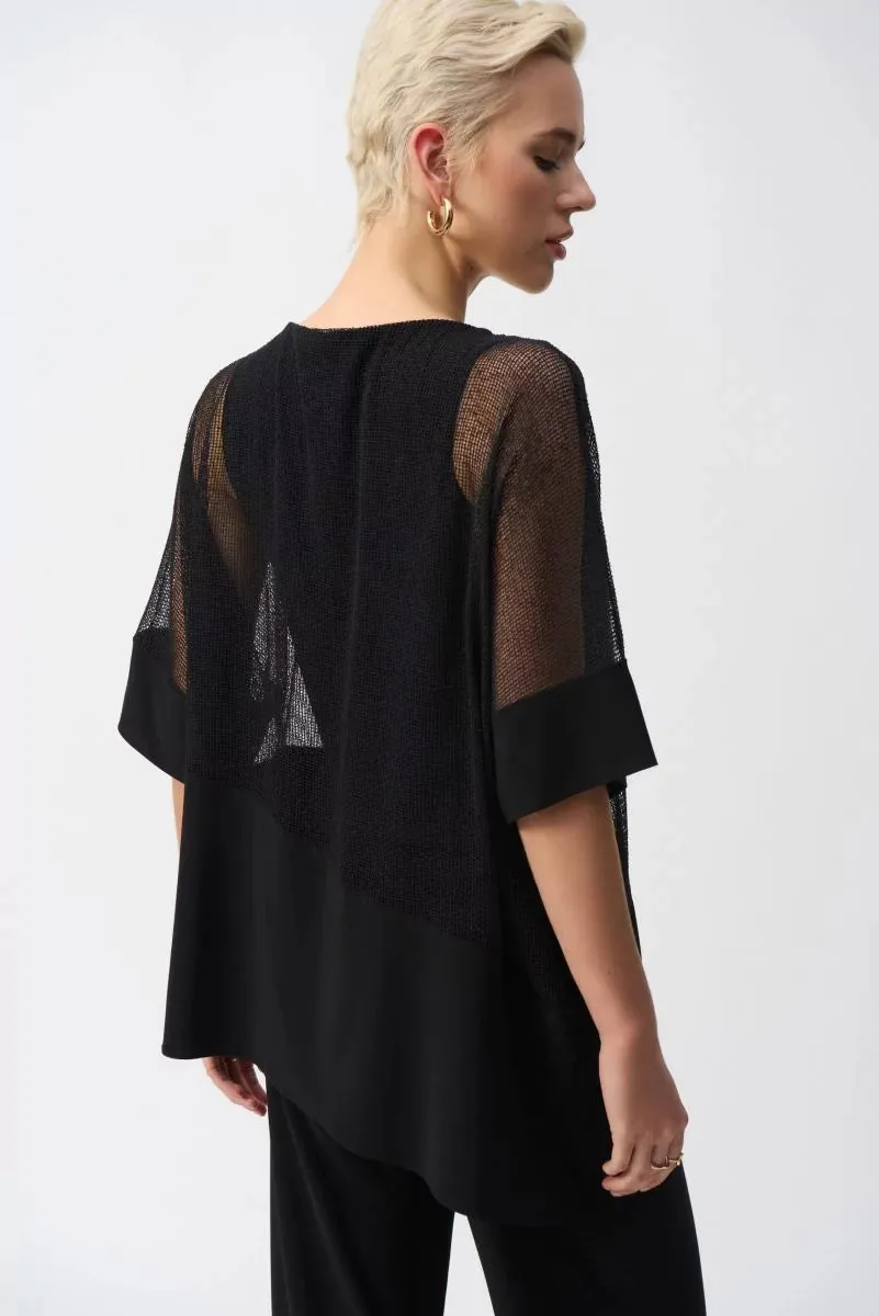 Black Mesh And Silky Knit Cocoon Top Style 251092