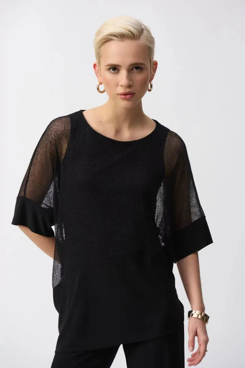 Black Mesh And Silky Knit Cocoon Top Style 251092