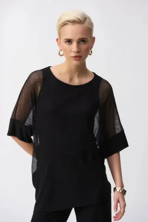 Black Mesh And Silky Knit Cocoon Top Style 251092