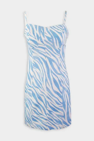 Blair Bustier Dress in White and Blue