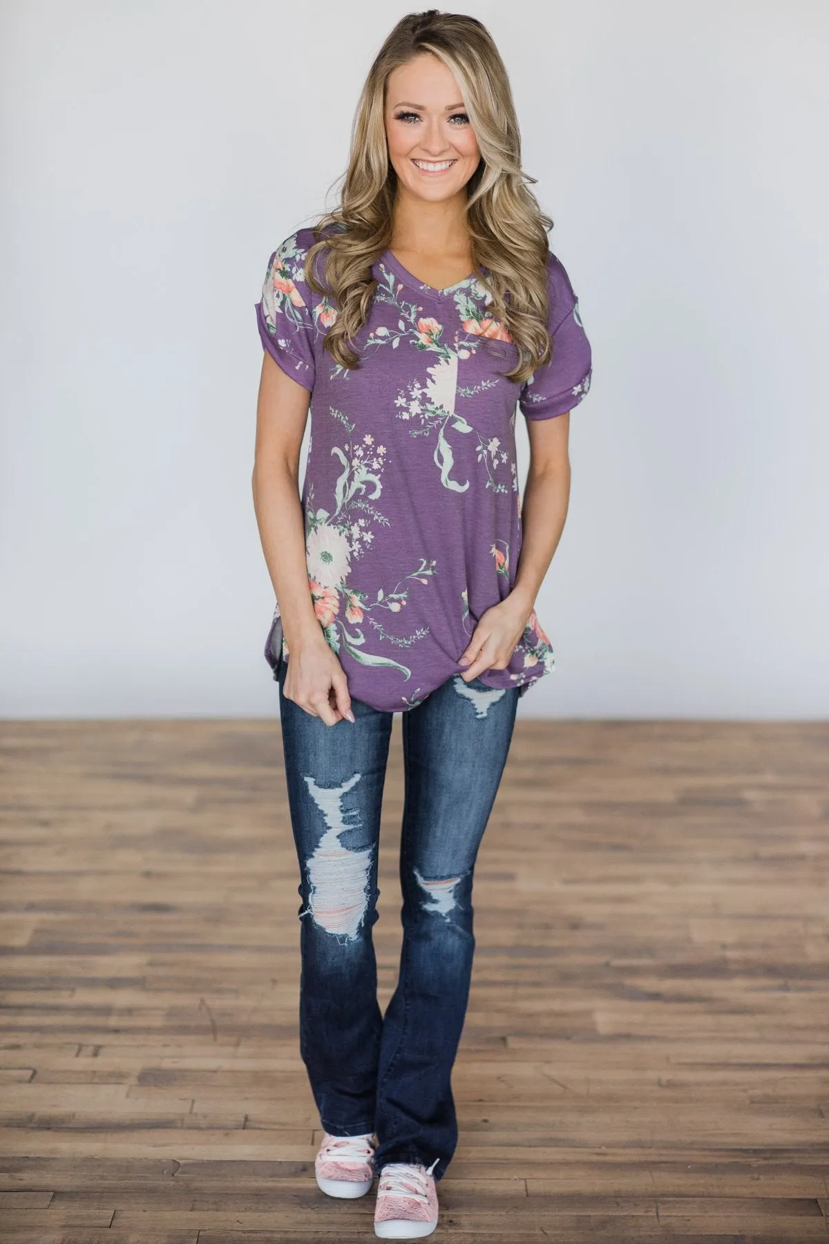 Blooming Bouquet Floral Pocket Top ~ Violet