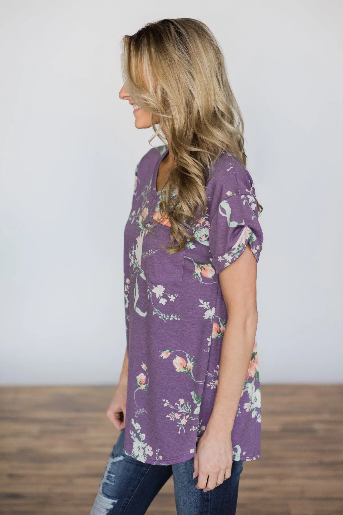 Blooming Bouquet Floral Pocket Top ~ Violet