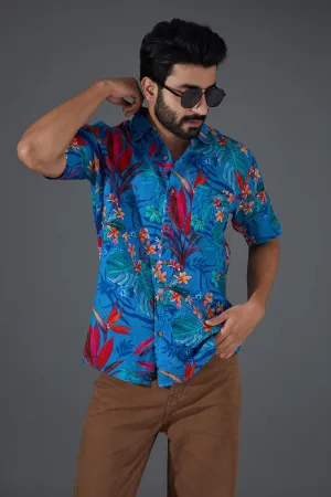 Blue Linen Digital Printed Shirt