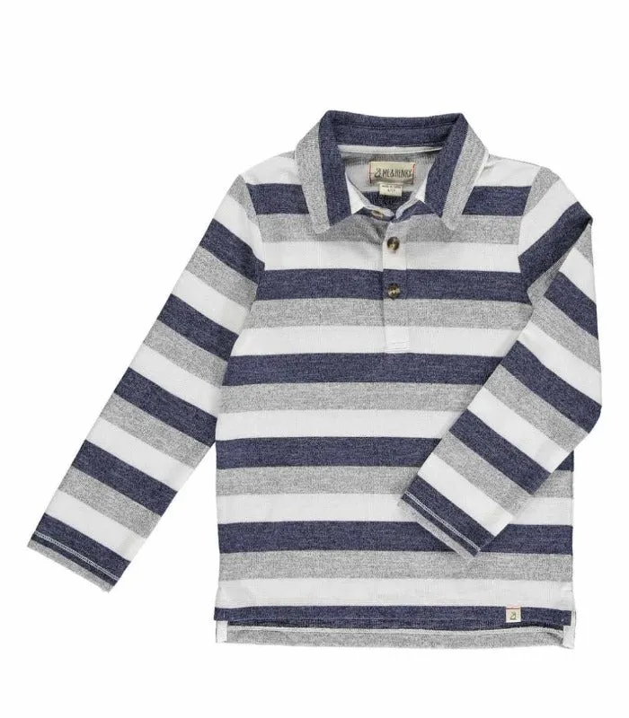 Blue/Grey Striped Knitted Polo
