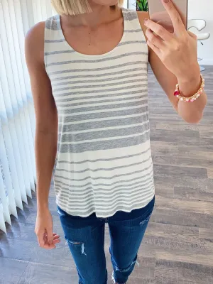 Bow Back Striped Tank Top- Grey & Ivory