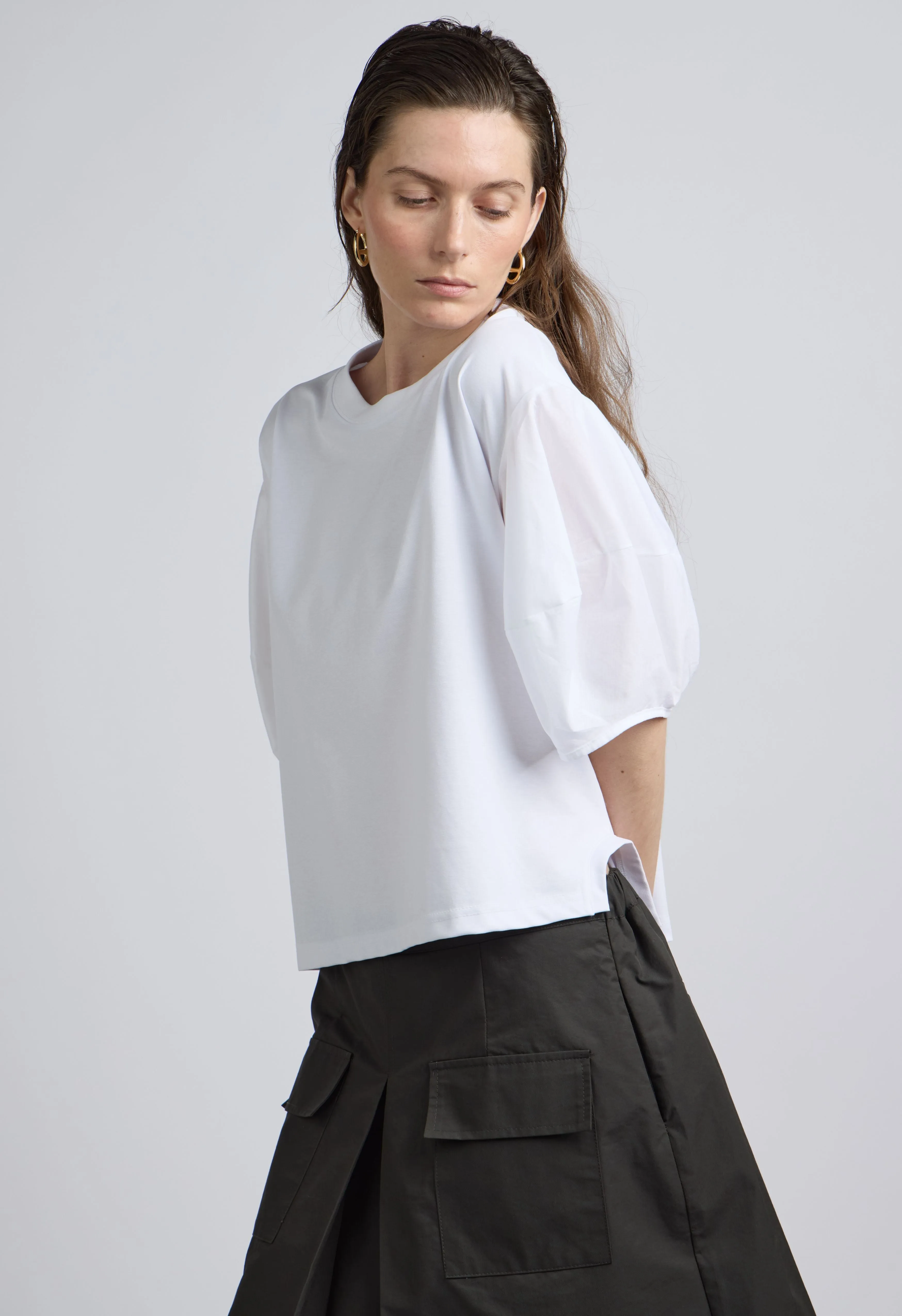 Brielle Puff Sleeve Tee In White