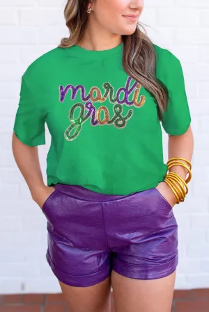 Bright Green Sequin mardi gras Graphic T Shirt