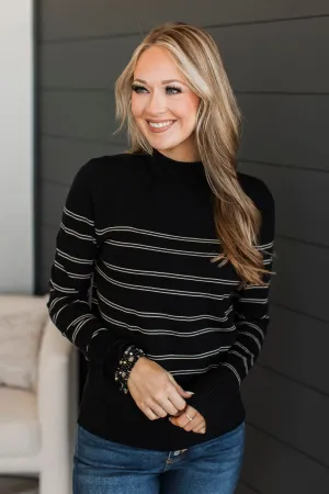 Call Me Sweetheart Striped Sweater- Black