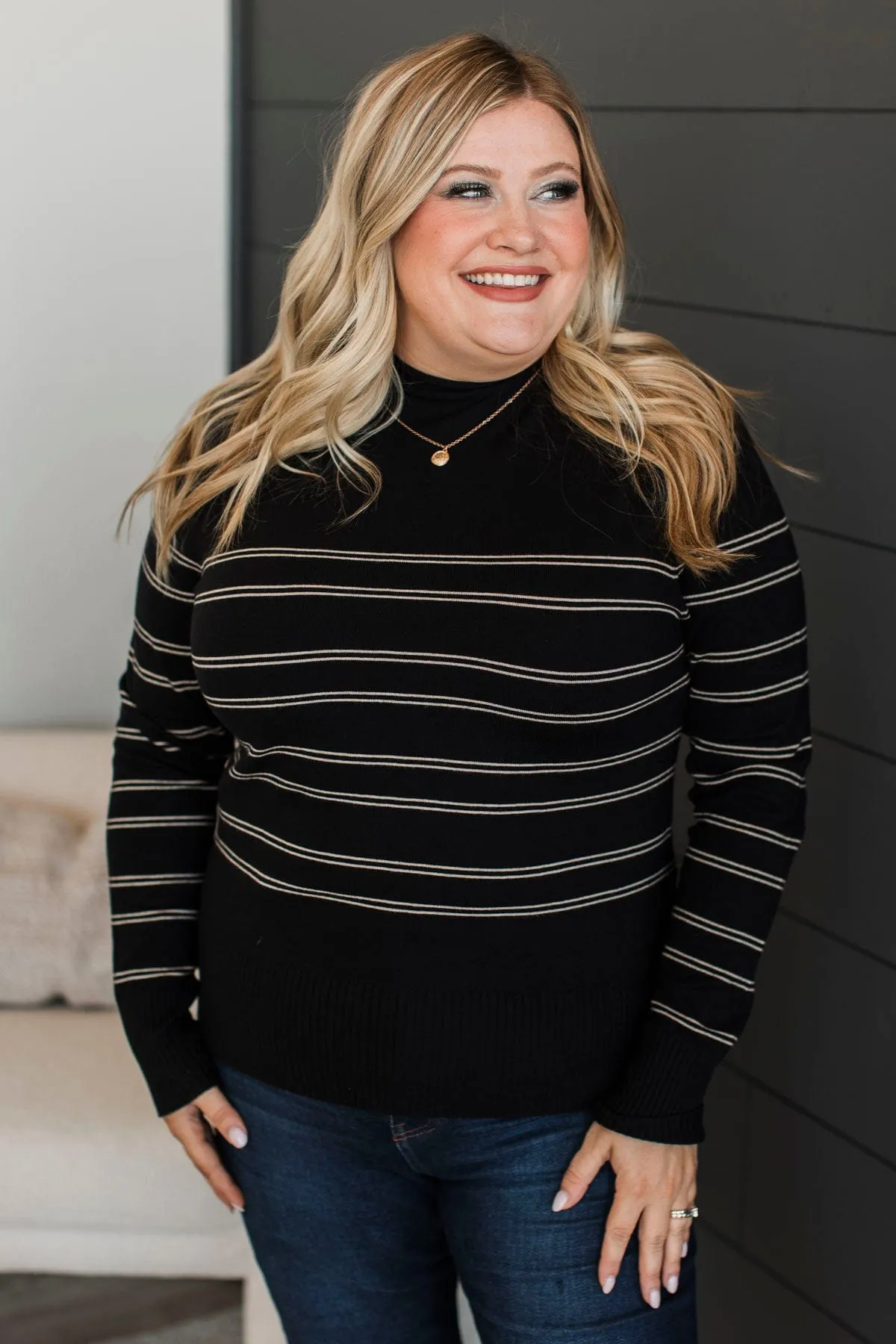Call Me Sweetheart Striped Sweater- Black