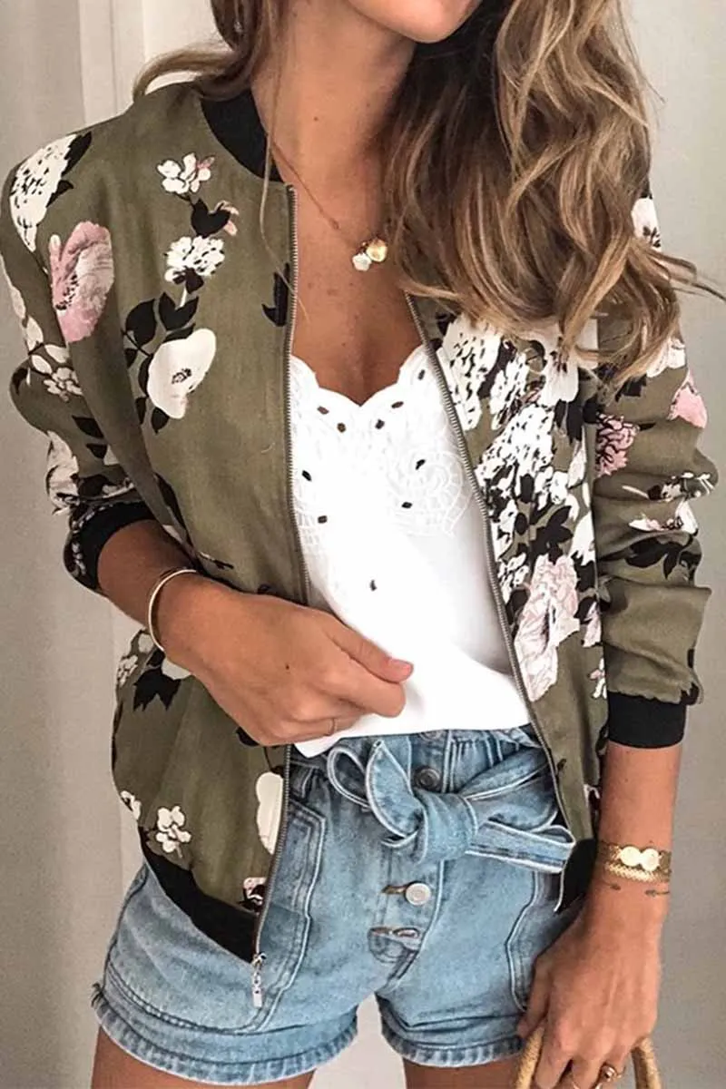Casual Fashion Printed Round Neck Long Sleeve Jacket