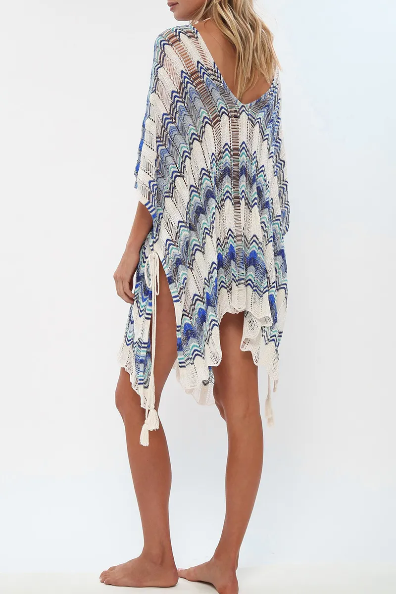 Casual Patchwork Hollowed Out V Neck Tops