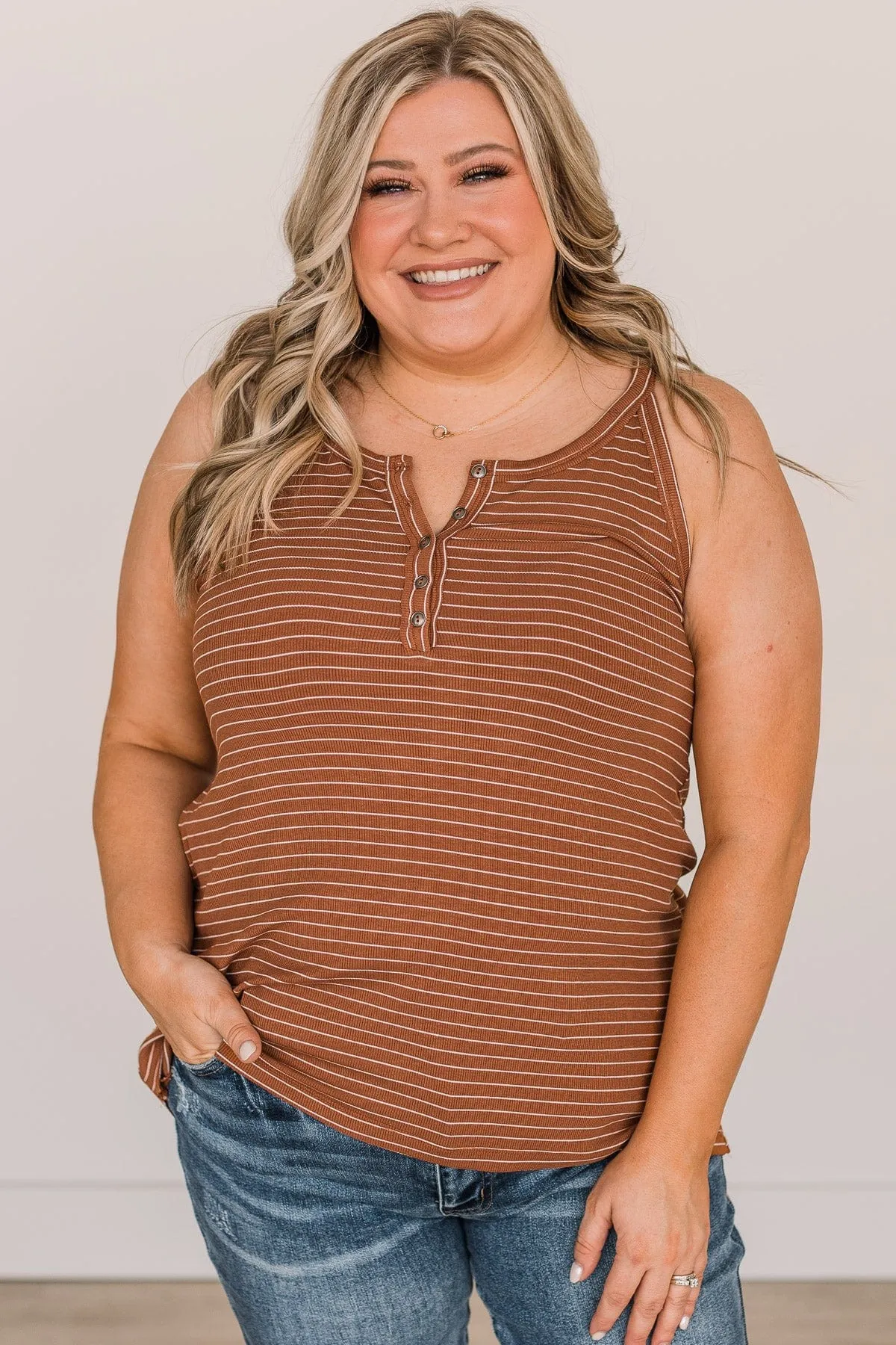 Catch You Later Striped Tank Top- Brown