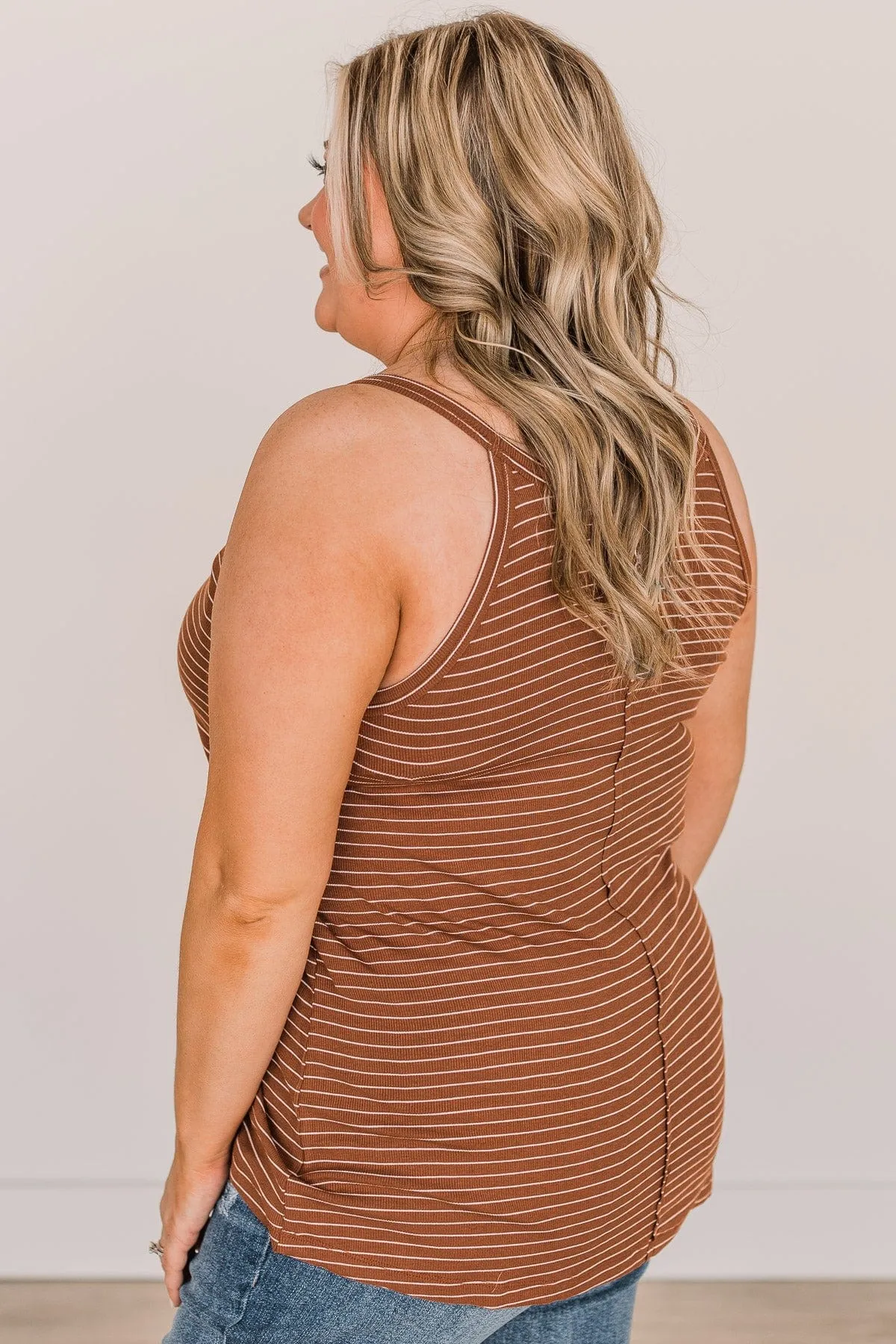Catch You Later Striped Tank Top- Brown
