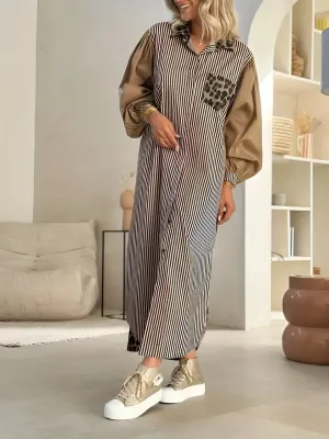 Cerulean | Stylish maxi dress with leopard pattern & stripes