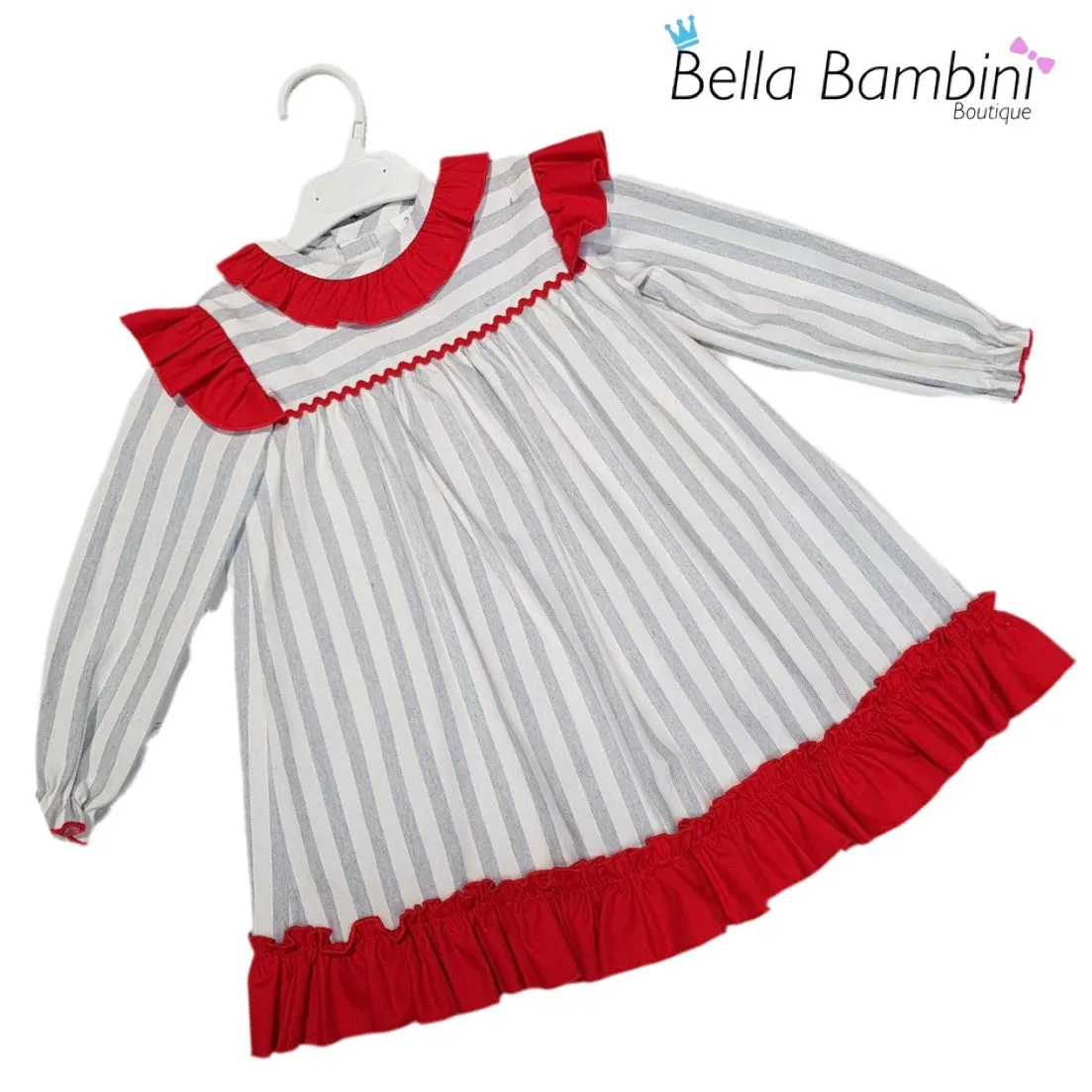 Ceyber Older Girls Red and Grey Stripe Dress
