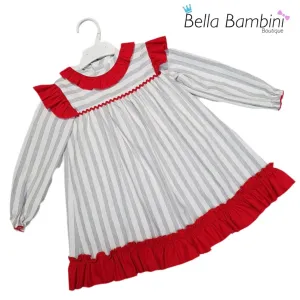 Ceyber Older Girls Red and Grey Stripe Dress