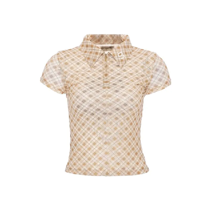 Contrast Check Mesh Polo Shirt