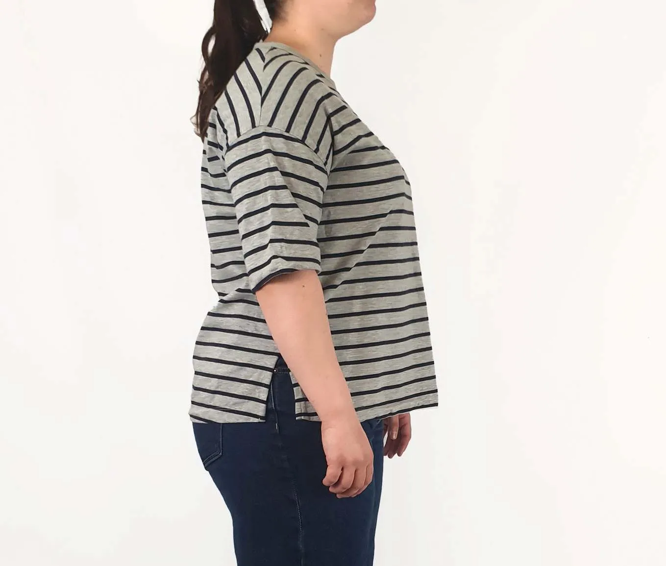 Cos grey and white striped top size L